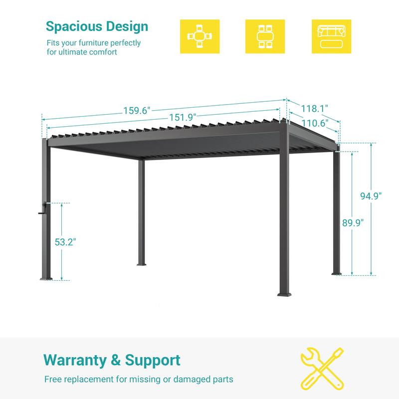 Aluminum Steel Pergola, Outdoor Pergola with Adjustable Roof