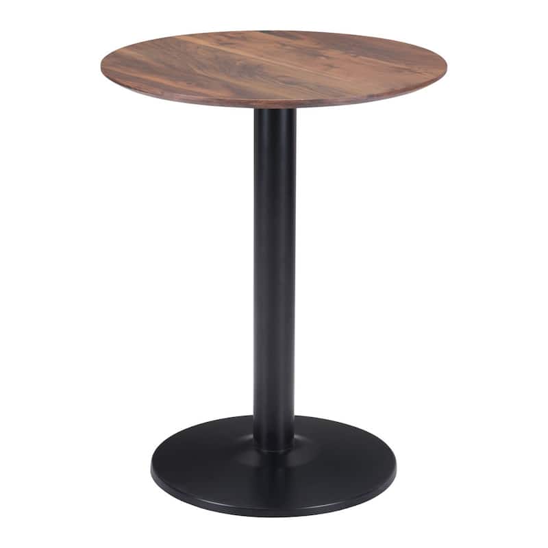 Wood Pedestal End Table with Steel Base and Walnut Finish - 23.6” x 23.6” x 29.5” (D x W x H) - Black-Dark Brown