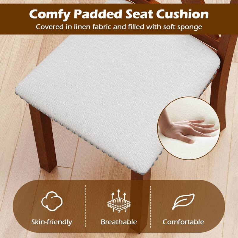 Gymax Wooden Dining Chair Set of 4 w/Acacia Wood Legs Padded Seat