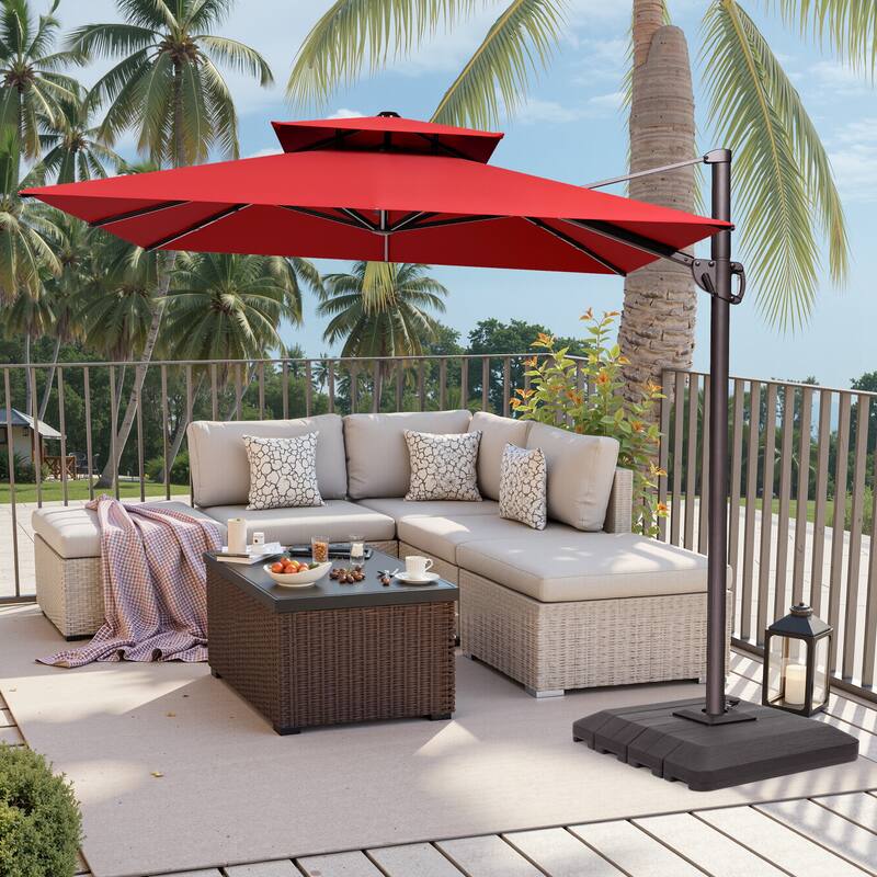 Pellebant 9 FT x 12 FT Outdoor Patio Cantilever Umbrella with Base Double Top