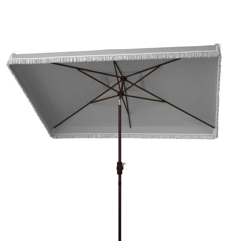 SAFAVIEH Outdoor Living Milan Fringe 6.5 x 10-foot Rectangular Crank Umbrella - Grey