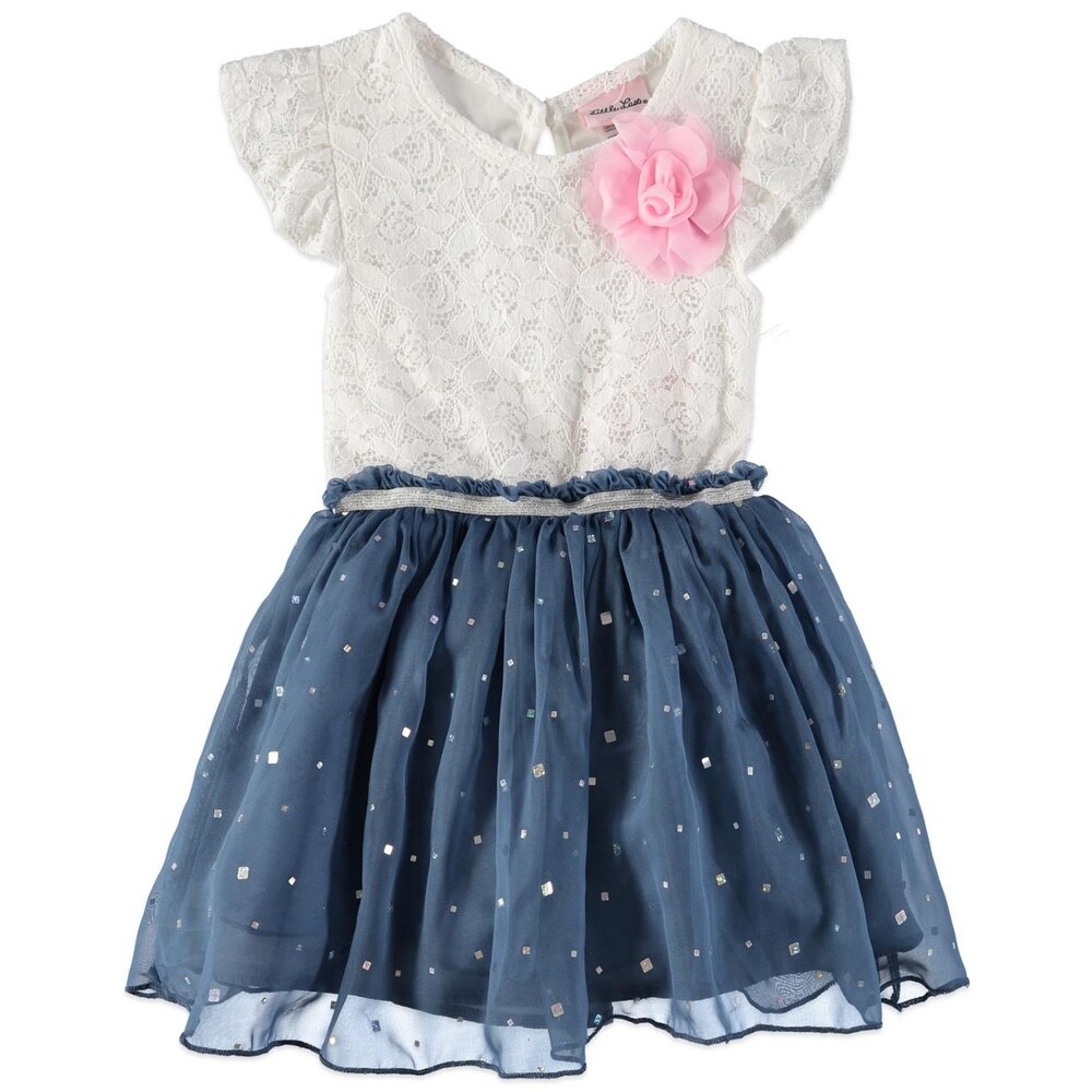 Shop Little Lass Girls 4 6x Floral Lace Dress Blue Overstock