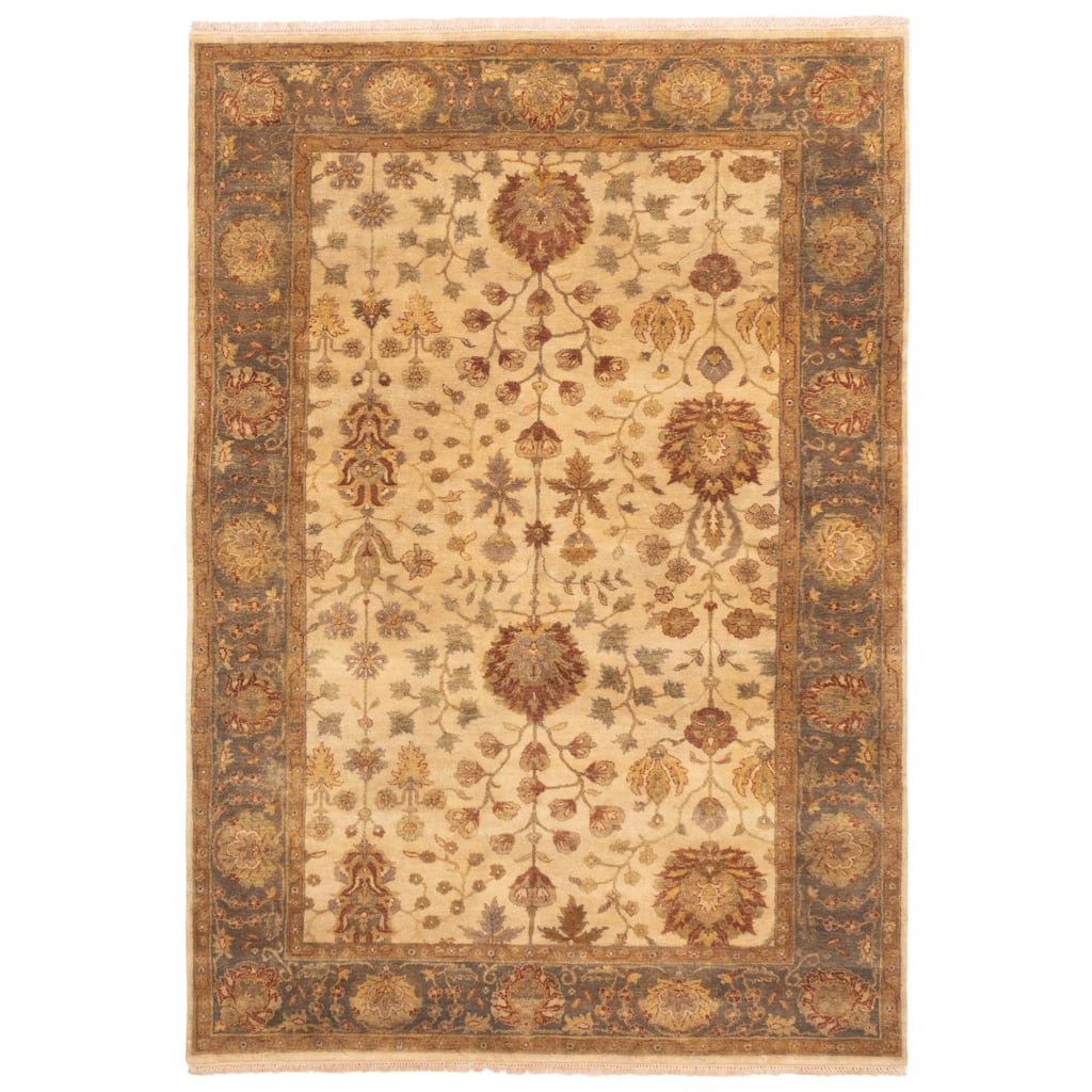 ECARPETGALLERY Hand-knotted Jamshidpour Ivory Wool Rug - 6'2 x 9'1