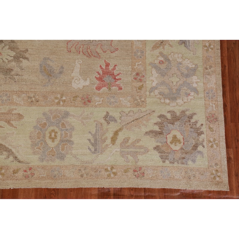 Vegetable Dye Oushak Turkish Rug Hand-Knotted Peach Floral Wool Carpet - 8'3" x 10'5"