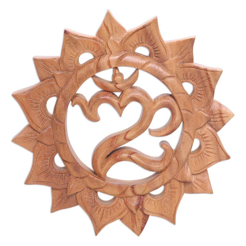 NOVICA Sunnyside Om, Wood relief panel
