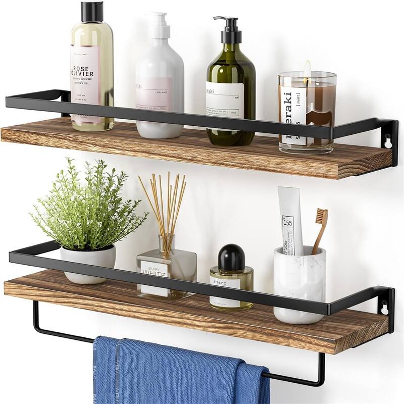 Decor Shelves Set of 2, Black - AMFS01B - 5.91"D x 16.54"W x 2.75"H - Rustic Brown