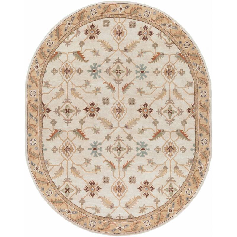 Livabliss Traditional Caesar Border Area Rug - 8' x 10' Oval - Brown/Tan