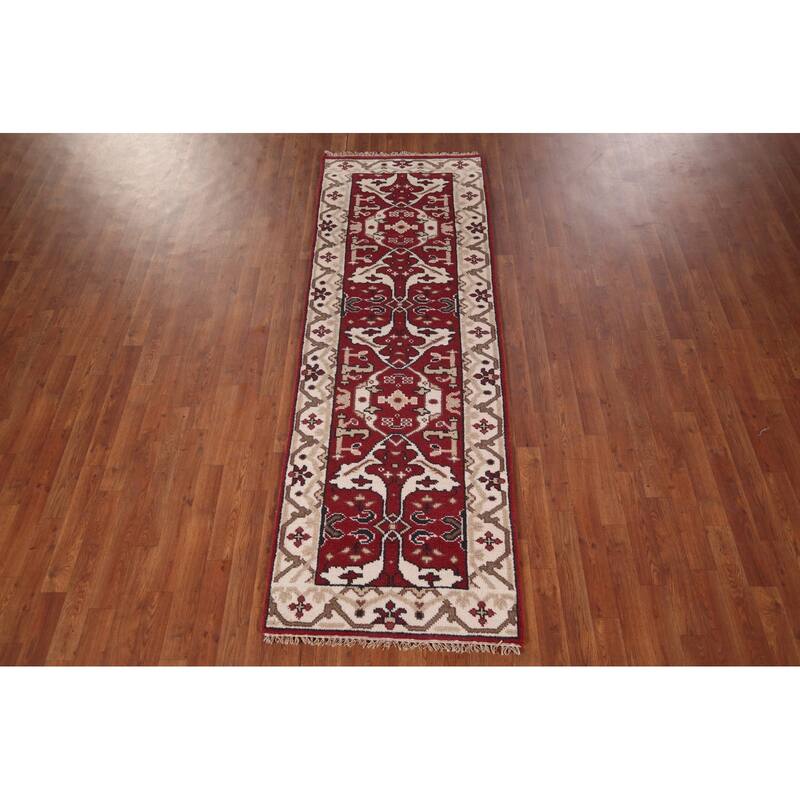 Red Oushak Oriental Runner Rug Handmade Wool Carpet - 2'8"x 7'10"