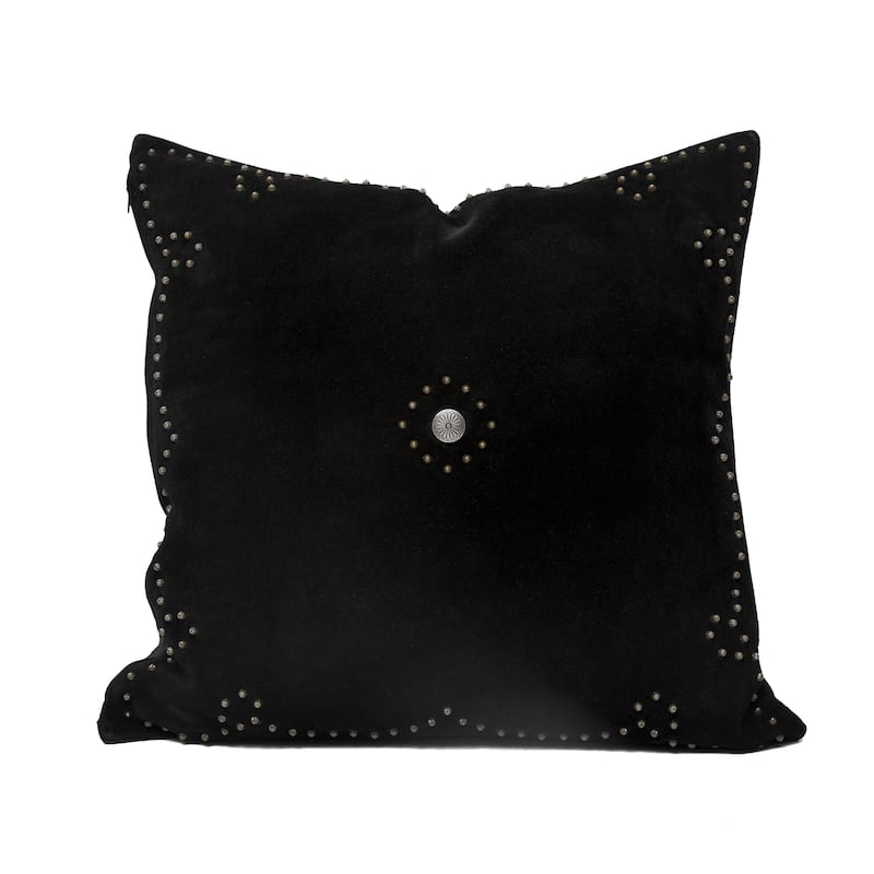 Paseo Road by HiEnd Accents Western Suede Antique Silver Concho & Studded Pillow - 20"x20" - Black
