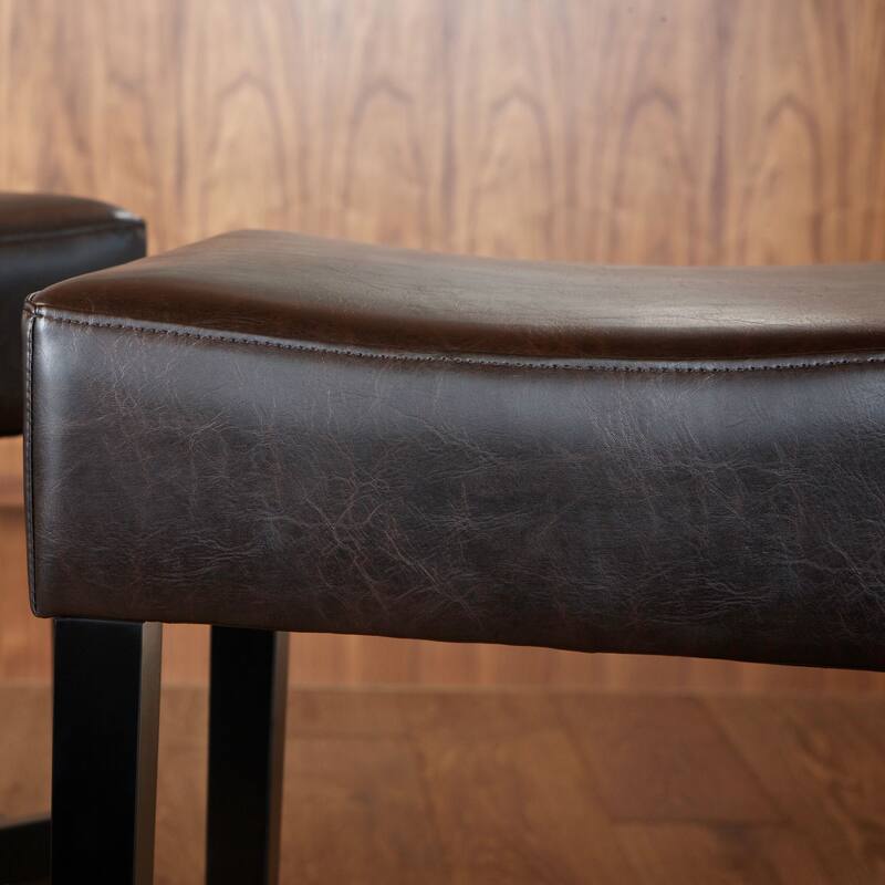 Lopez 27-inch Backless Brown Leather Counterstools (Set of 2) by Christopher Knight Home