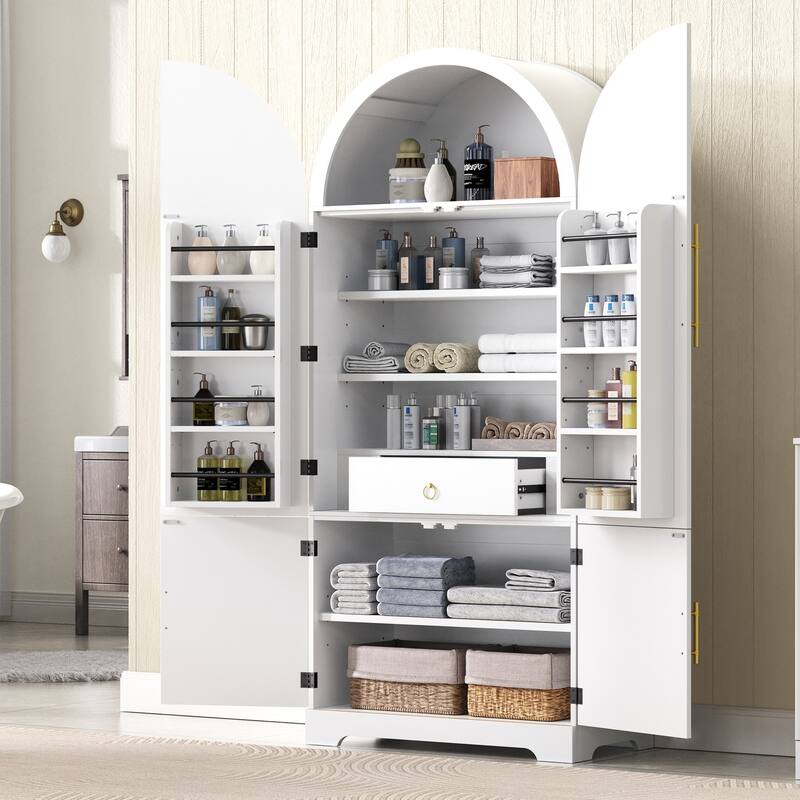 72" Arched Pantry Cabinet with 8 Shelves, Hidden Drawer for Kitchen, Dining & Bathroom