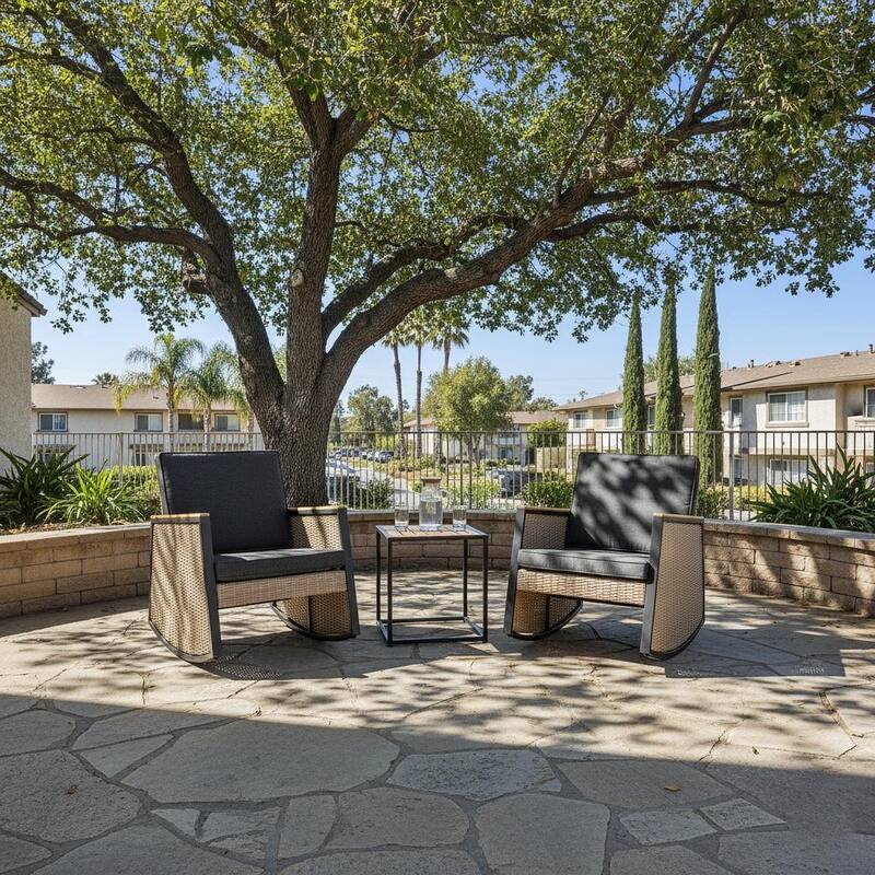 Madrid 3-Piece Outdoor Wicker Acacia Wood Rocking Chair Bistro Set