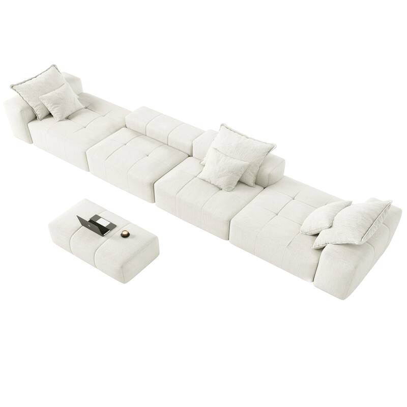 Modern Oversized Chenille Modular Sectional Sofa Tufted Sofa with 6 Pillows and Ottoman for Living Room