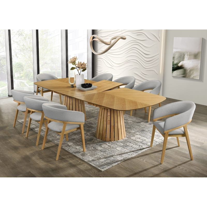 Modrest Truman Mid-Century Modern Natural Oak Extendable Dining Table & 8 Chairs Set
