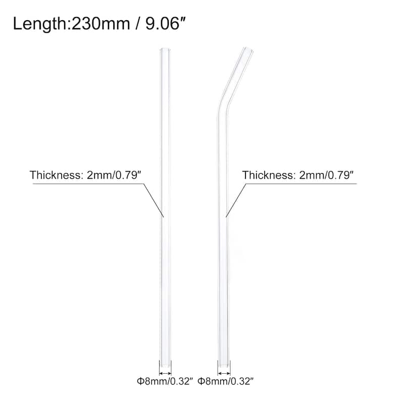 Reusable Straws Glass Straw, 8pcs Straw with Two Cleaning Brush - 230x8mm