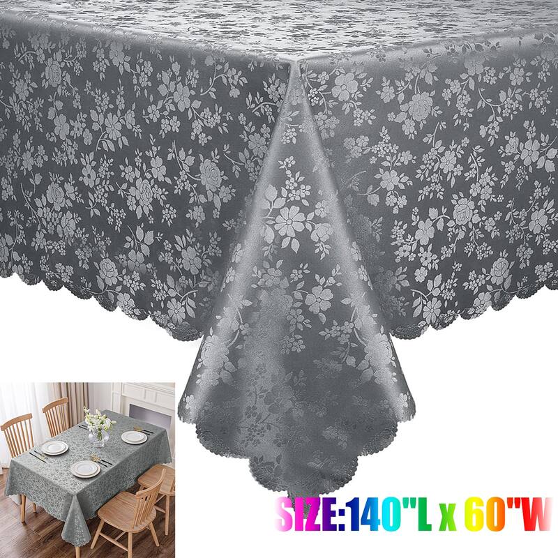 Waterproof Wipeable Vinyl Tablecloth,Rectangle Heavy Duty Table Cloth,140"L x 60"W - Grey