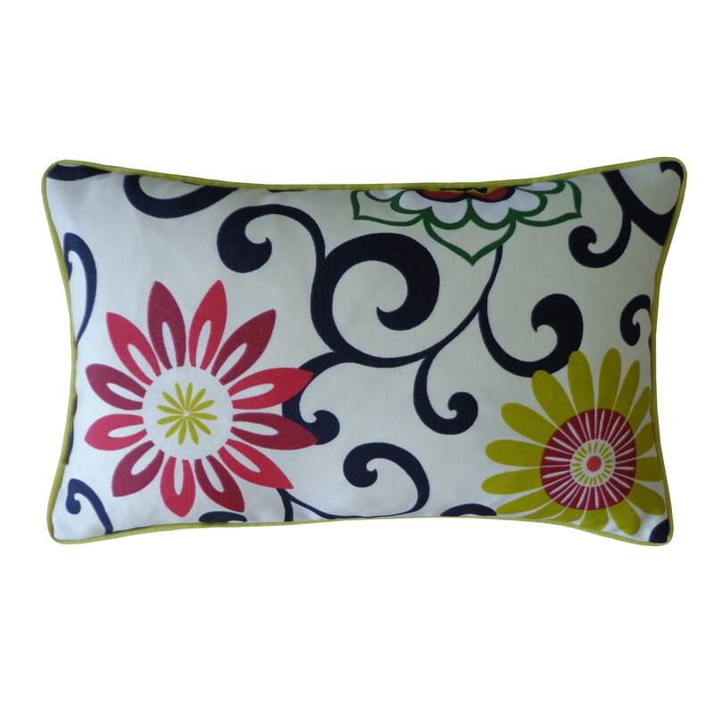 Jiti Outdoor Transitional Floral Damask Patterned Waterproof Rectangle Lumbar Pillows Cushions for Pool Patio Chair 12 x 20 - Green/White/Black