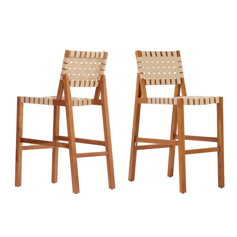 Christopher Knight Home - Solano Outdoor Acacia Wood Bar Height Dining Chairs with Woven Rope Seat & Back, Set of 2
