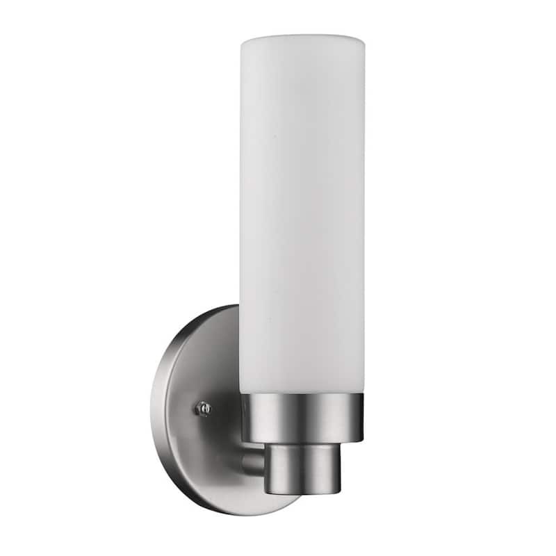 Minimalist Wall Sconce with Narrow Frosted Glass and Metal Base - 3.75” x 4.75” x 10”
