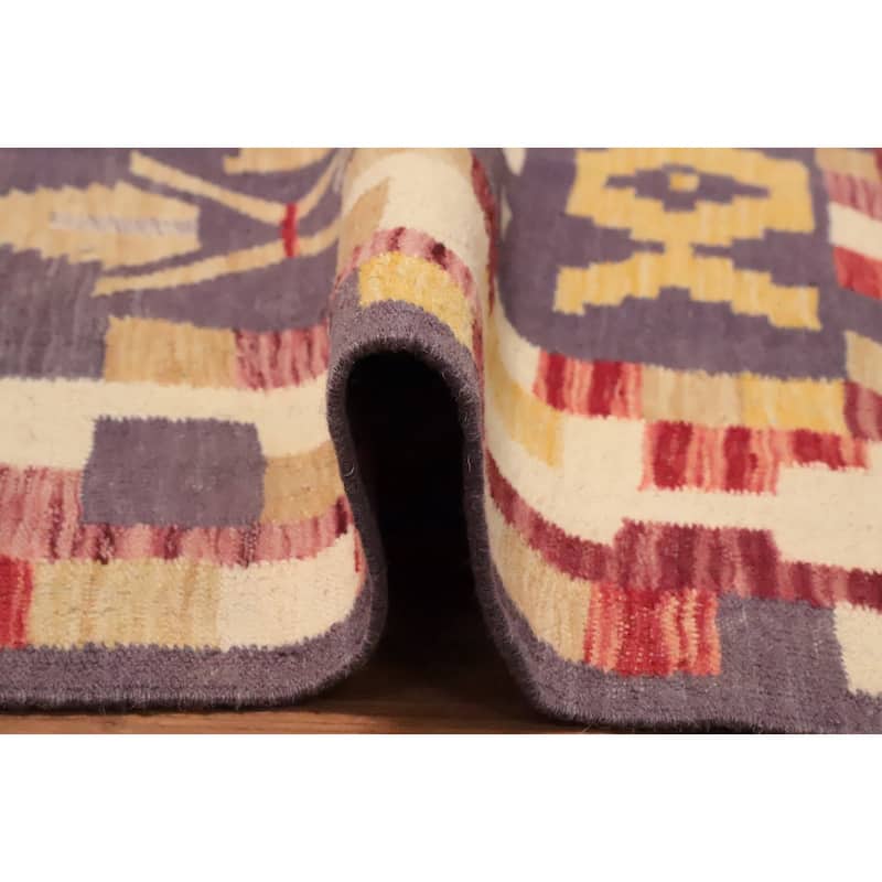 Hand Woven Oriental 100% Wool Carpet Southwestern Tribal Purples Kilim Area Rug - 5' 10'' X 4' 1''