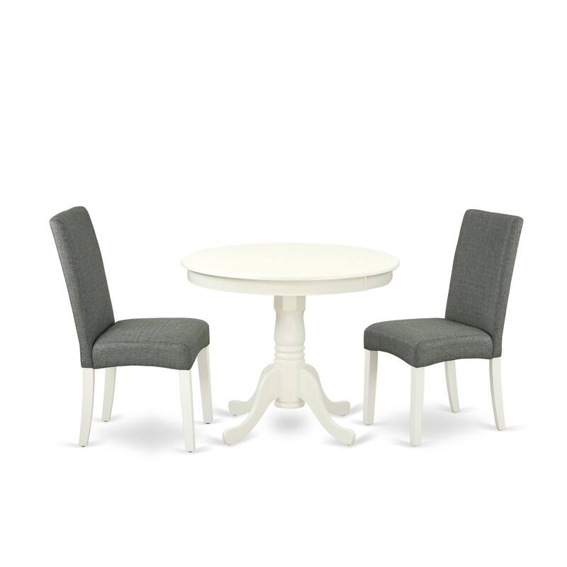 East West Furniture Modern Table Set- A Round Kitchen Table and Gray Linen Fabric Parsons Chairs, Linen White(Pieces Options)