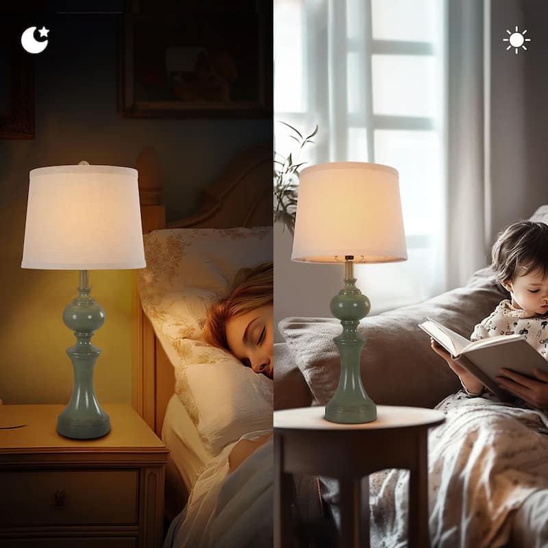 Farmhouse Table Lamps Retro Green Bedside Lamps Set of 2