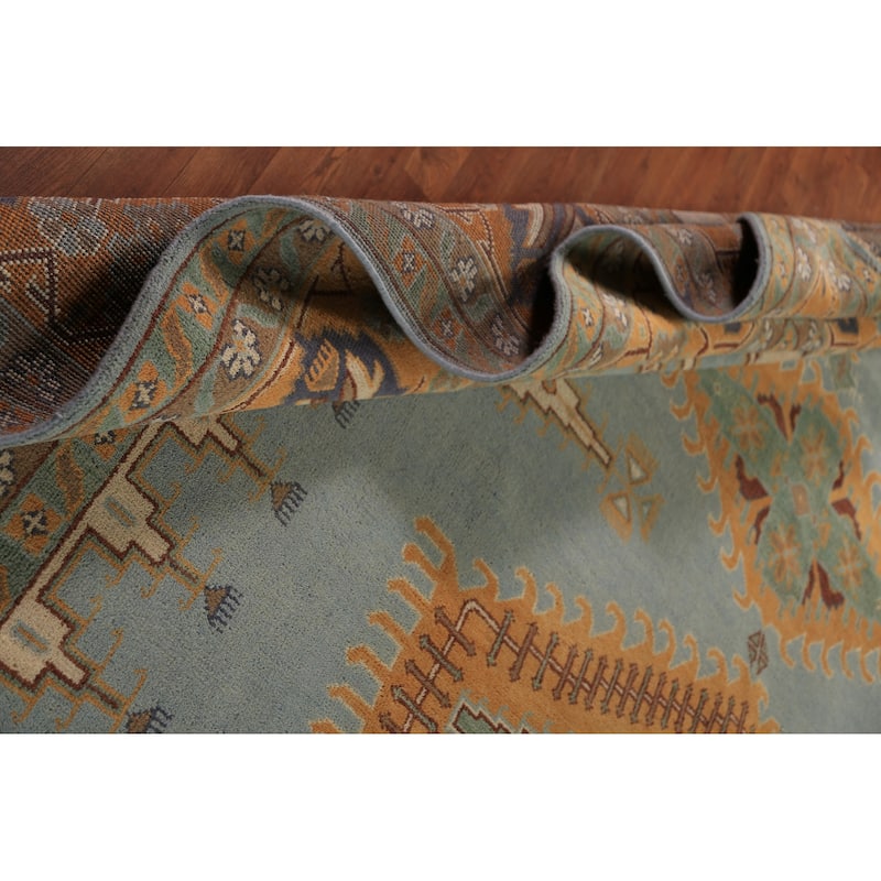Geometric Khotan Oriental Large Area Rug Hand-Knotted Wool Carpet - 8'11" x 17'7"