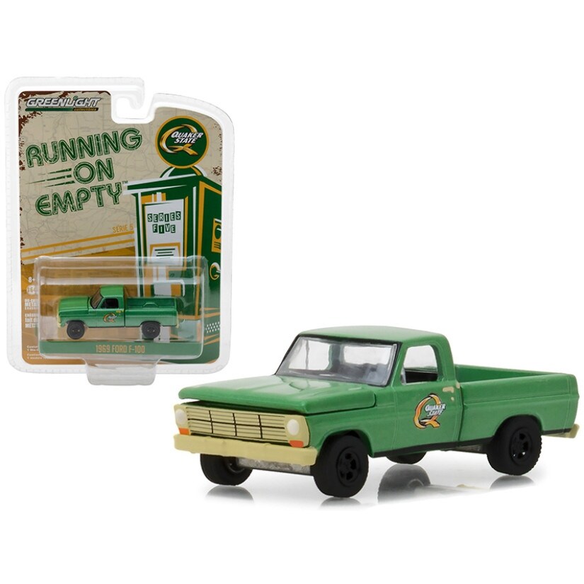 Shop 1969 Ford F 100 Pickup Truck Quaker State Green Running On Empty Series 5 1 64 Diecast Model Car By Greenlight Overstock 25519026