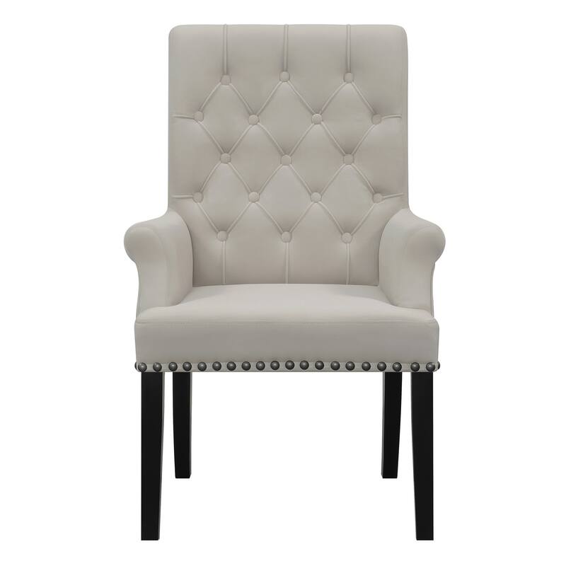 Ali 27 Inch Accent Armchair, Light Gray Fabric Button Tufted Rolled Back