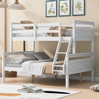 White Twin over Full Pine Wood Bunk Bed with Safety Guardrail for Bedroom