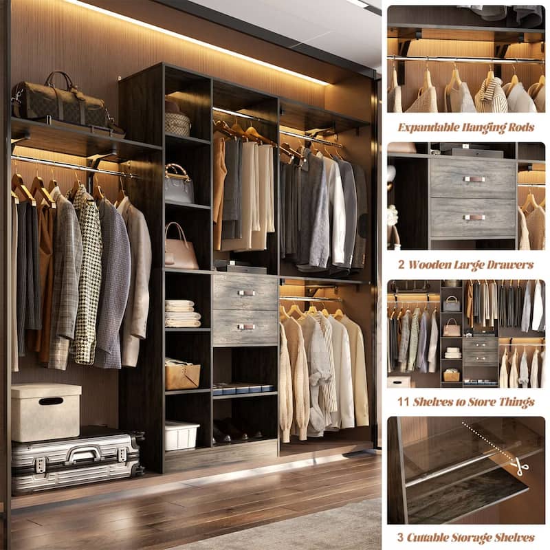 31.5'' to 96'' W Closet Organizer System with Drawers and Tower Shelves for Reach-in and Walk-in Closet