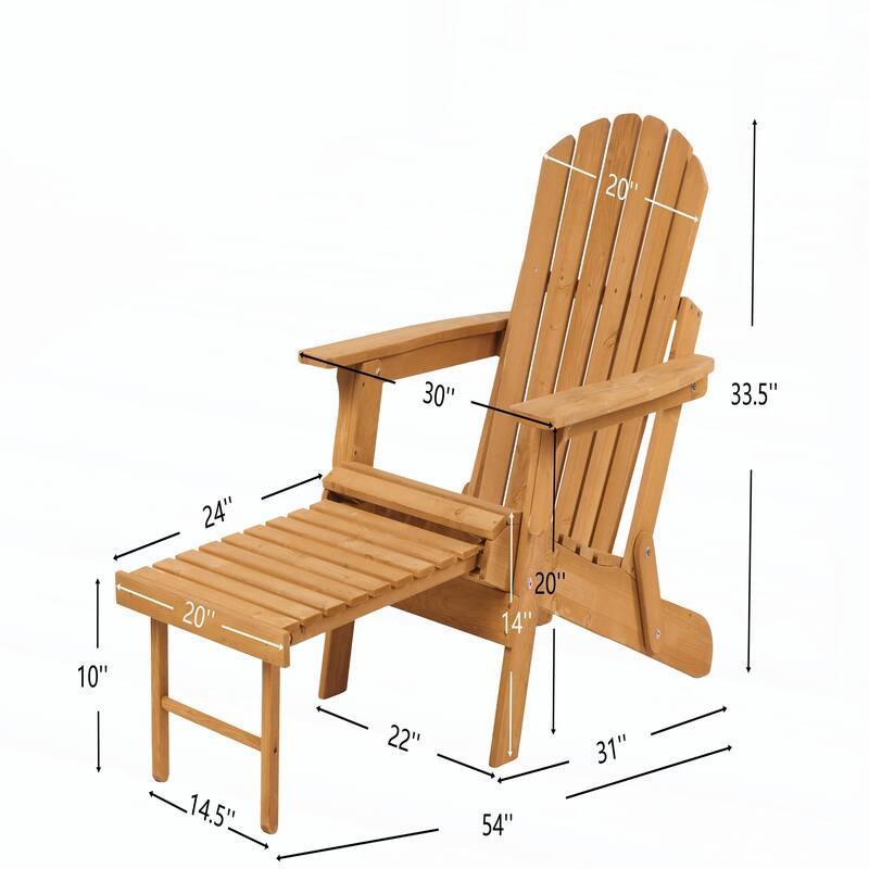 Outdoor Wooden Folding Adirondack Chair with Retractable Ottoman