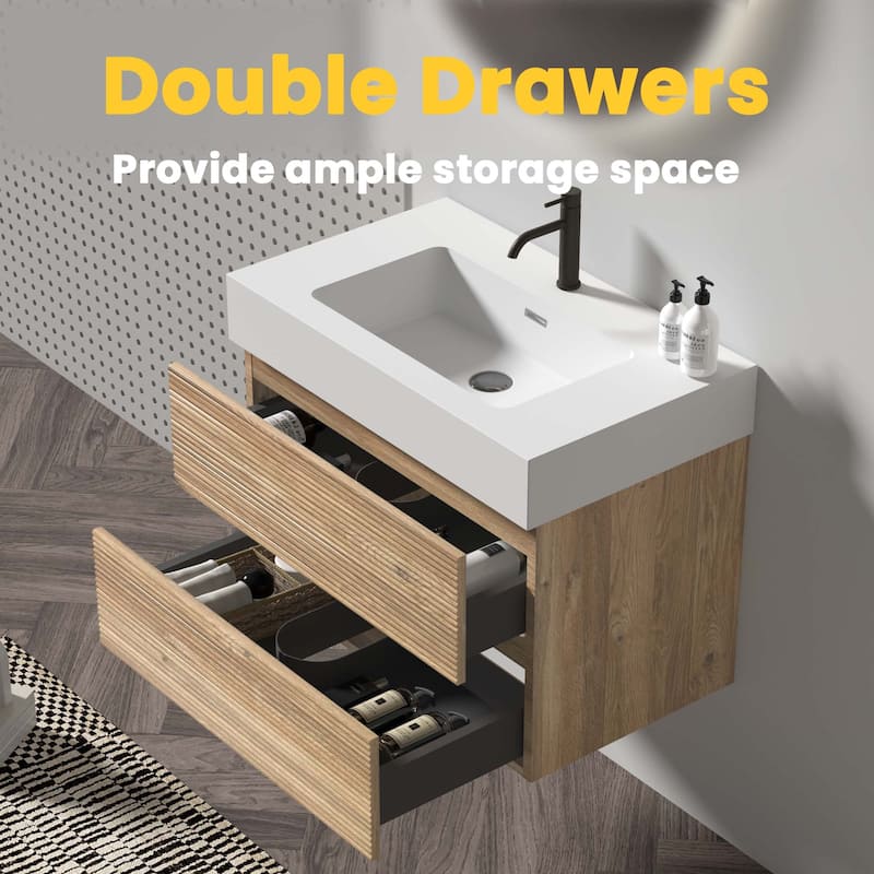 Wall Mounted Bathroom Vanity with Solid Surface Sink and Soft Drawers