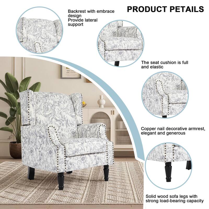 Wingback Accent Chair Nailhead Trim Living Room Reading Chair