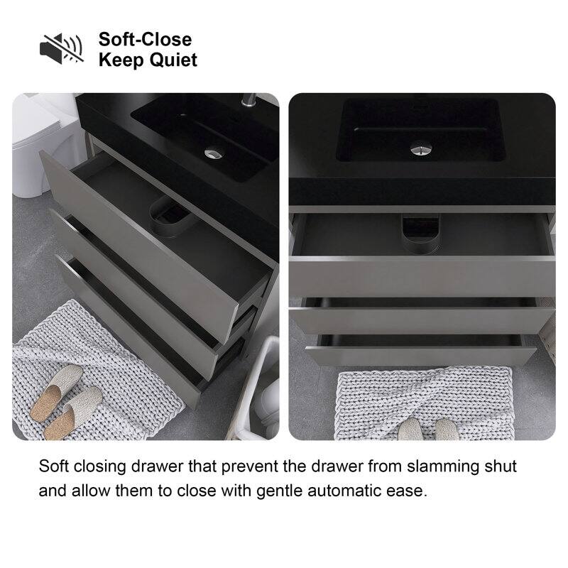 24"/30"/36" Freestanding Bathroom Vanity Set with Black Integrated Quartz Sand Sink