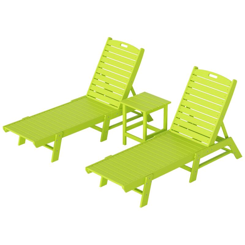 Laguna Hdpe All Weather Outdoor Patio Pool Reclining Armless Chaise Lounges With Square Side Table (3-Piece Set)