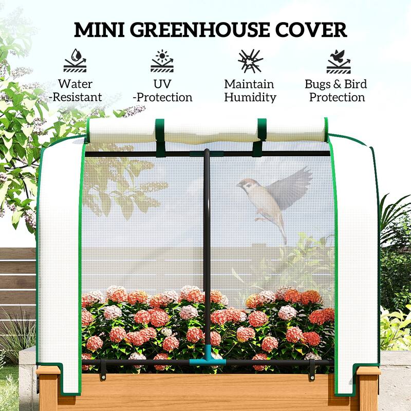 Outsunny Raised Garden Bed with PE Greenhouse Cover Outdoor Elevated Wood Planter Box , 35 x 22 x 47 inch