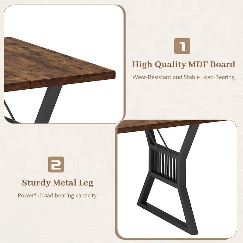 Rectangular Dining Table for 6-8, Modern Wooden Dining Table