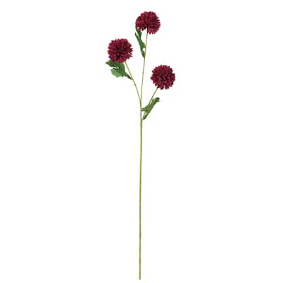 Set of 6 Red Burgundy Artificial Pom Pom Mum Flower Stem Spray 26in - 26" L x 10" W x 5" DP