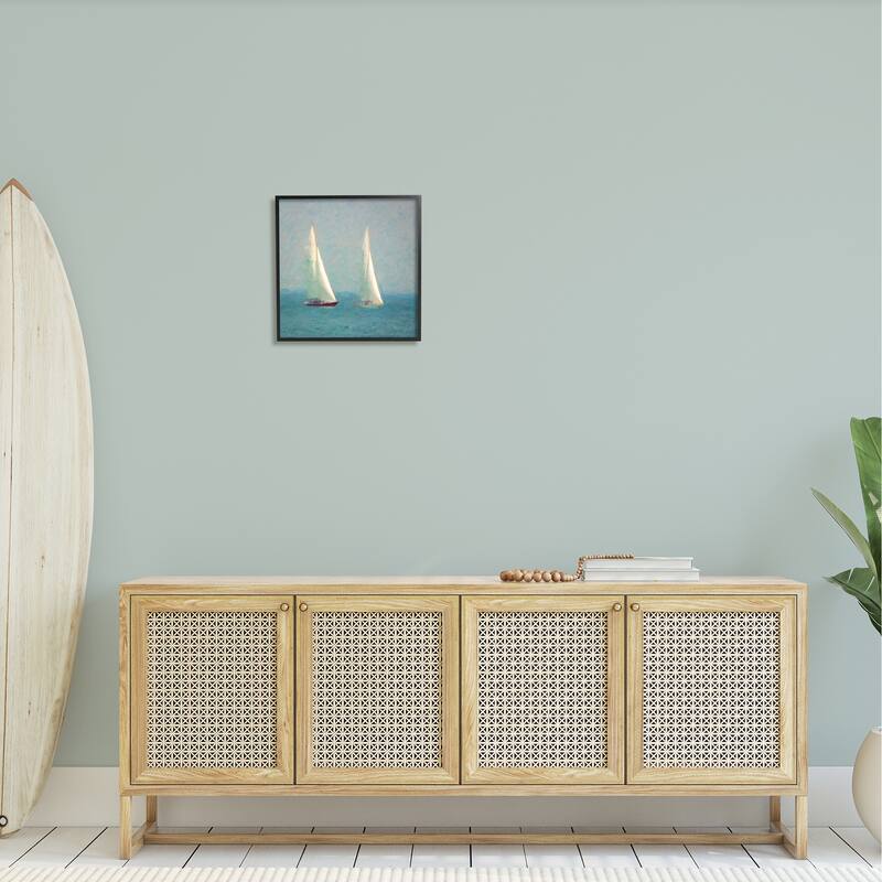 Stupell Two Sailboats Floating Foggy Ocean Weather Painting Framed Wall Art, Design by Graffitee Studios - Blue