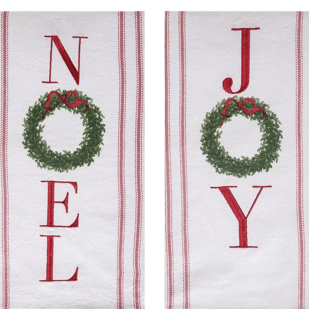 Embroidered Wreath Tea Towel Set of 2 Christmas Decor