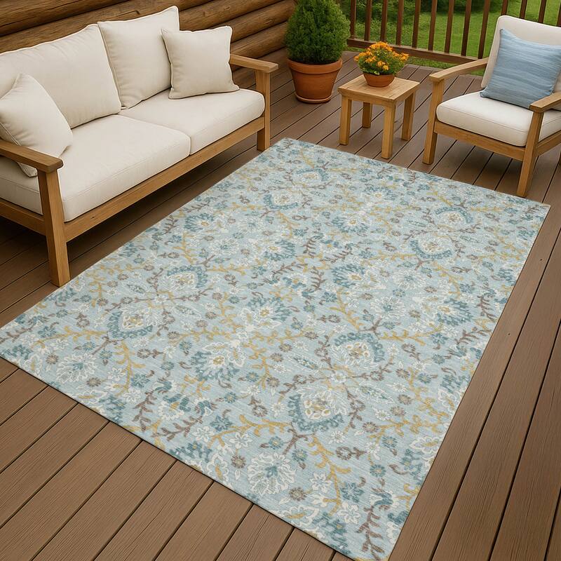 Machine Washable Indoor/ Outdoor Traditional Hartman Chantille Rug - Sky - 9' x 12'