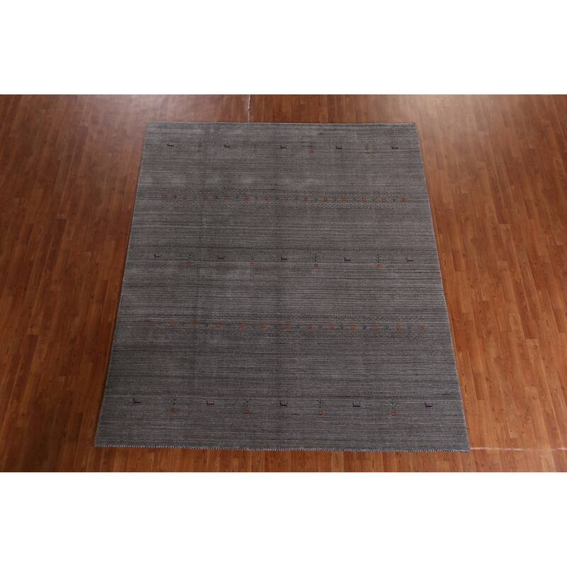 Hand Knotted Oriental 100% Wool Carpet Tribal Tribal Greys & Charcoal Gabbeh Area Rug - 9' 8'' X 8' 3''