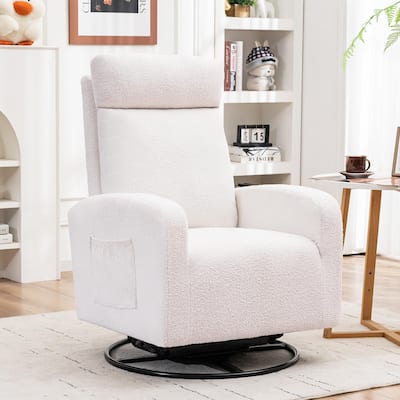 Swivel Glider Chair,Swivel Rocker Chair for Nursery,Swivel Rocking Nursering Chair with Side Pocket and High Backrest