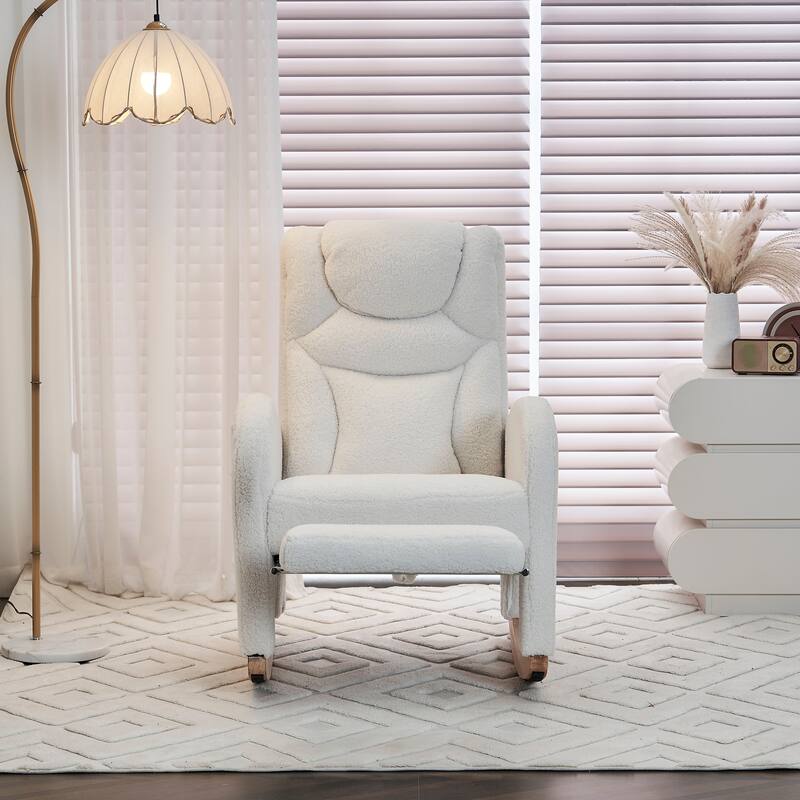 Teddy Fabric Nursery Rocking Chair With Adjustable Footrest
