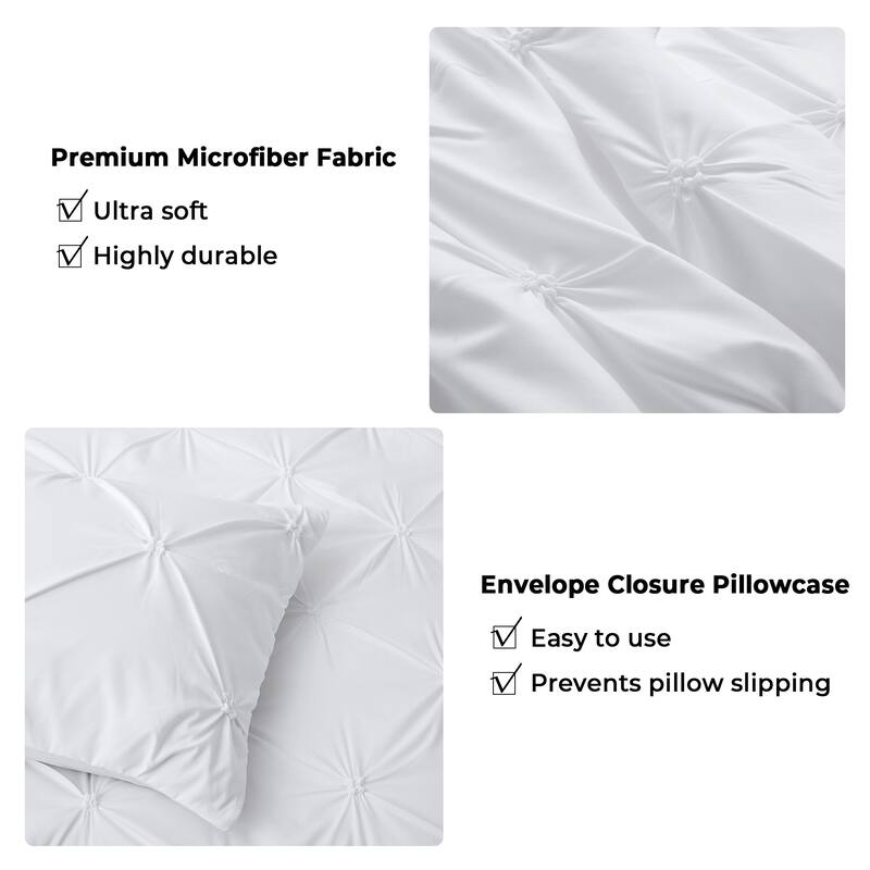3 Piece Reversible Pintuck Pinch Pleat Bohemia and Tufted Clipped Comforter Set