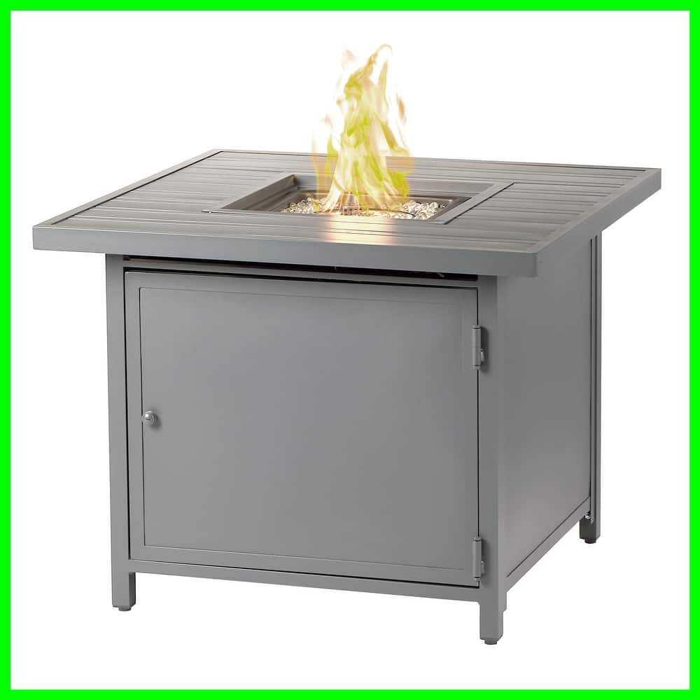 Square 32 in. x 32 in. Aluminum Propane Fire Pit Table with Glass Beads, Two Covers, Lid, 37,000 BTUs
