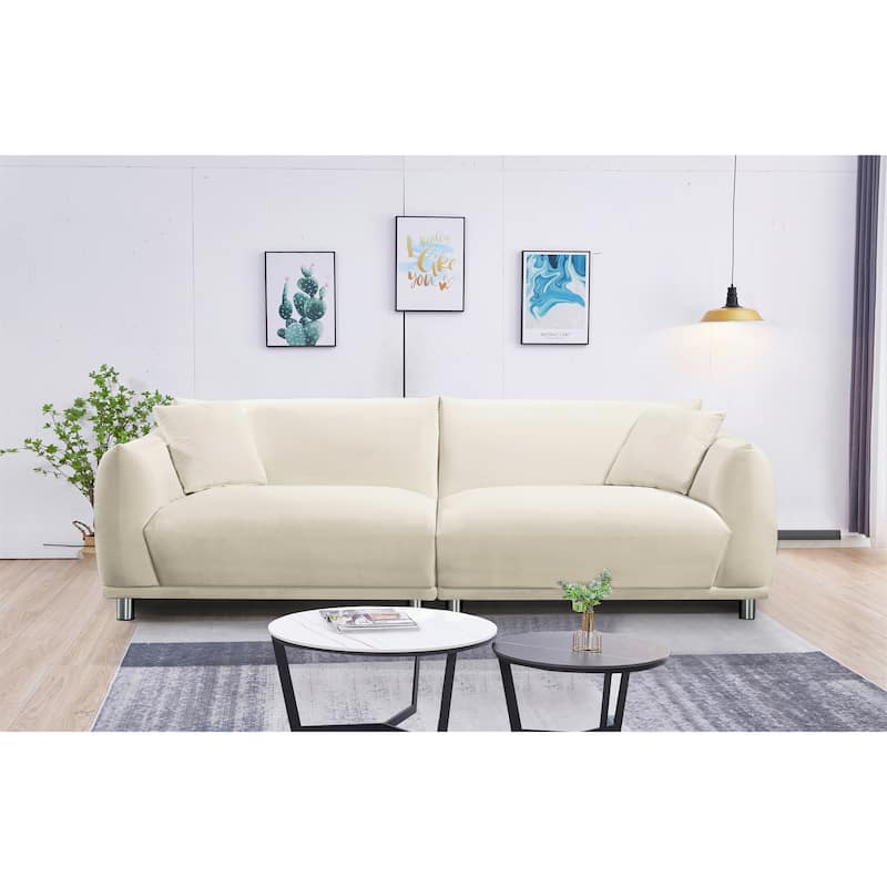 US Pride Furniture 88.2''W Metal Legs Velvet Sofa - Cream White
