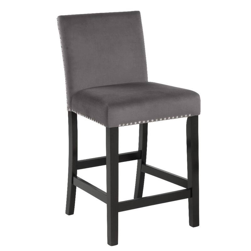 40 Inch Set of 2 Wooden Counter Height Chair with Velvet Seat and Nail-Head Trim Details - 18.75” L x 22.25” W x 39.5” H