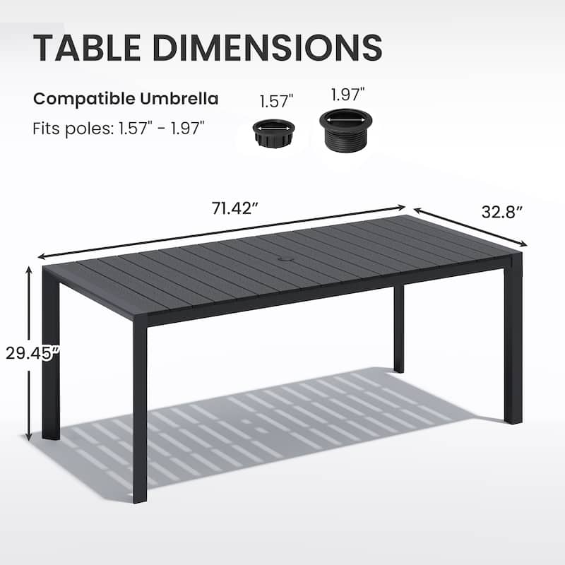 Outdoor All-Weather Aluminum Patio Rectangular Dining Table with Umbrella Hole